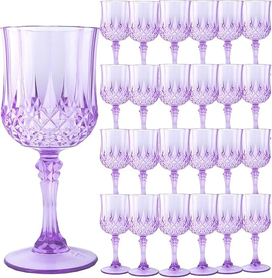 Plastic Wine Glasses，Plastic Goblets Vintage Style Cordial Drinking Glasses for Wedding Reception