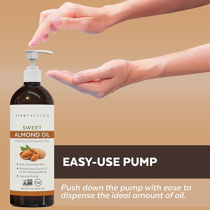 Viva Naturals Sweet Almond Oil for Skin - Body Oil, Hair Moisturizer and Relaxing Massage and Oil