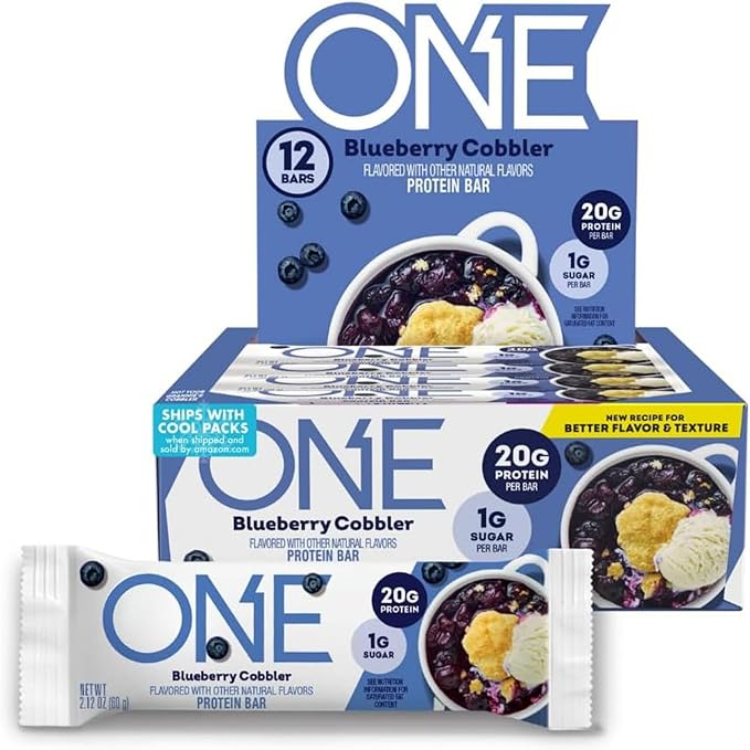 ONE Protein Bars, Blueberry Cobbler, Gluten Free with 20g Protein and 1g Sugar, Pantry Staples