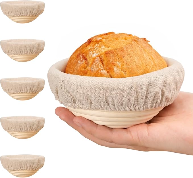 5 Inch Banneton Bread Proofing Basket Set of 6, Kikcoin Mini Sourdough Bread Baking Supplies, Small