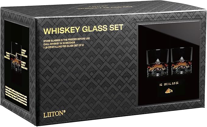 K2 Nepalese Heavy Crystal Whiskey Glasses Gift Set of 2, Thick Freezable Bourbon Glass 1lb Each