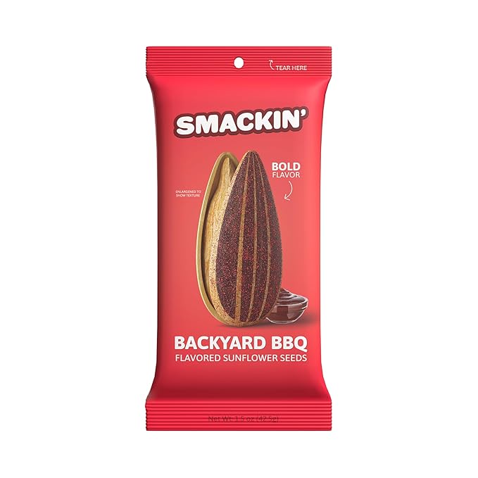 SMACKIN' Sunflower Seeds, Roasted Jumbo Small-Batch, American Made - Backyard BBQ. 1.5oz bags (36