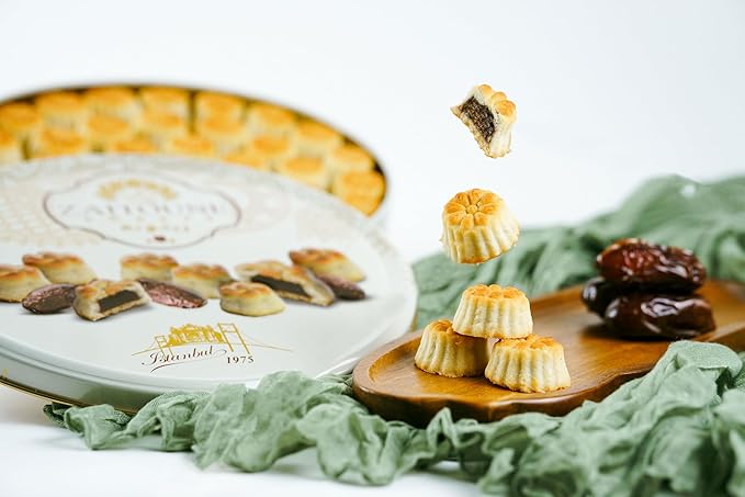Zaitoune Date Maamoul - 18 oz | Middle Eastern Buttery Date Filled Cookies in a Beautiful Gift Tin