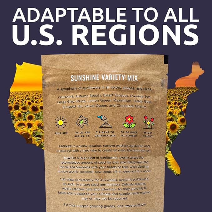 Bulk Sunflower Seeds - Variety Mix 10 Types of Beautiful Sunflowers - 1/4 Pound Bag Open Pollinated