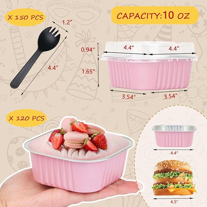 120pack/10oz Mini Cake Foil Pans with Lids,LNYZQUS 4?�x4??Large Cupcake Pan Disposable