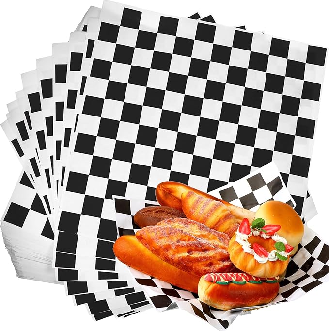 Honeydak 600 Pcs Sandwich Wrapping Paper Sheet 15x15 Checkered Food Wax Sheets Parchment Burgers