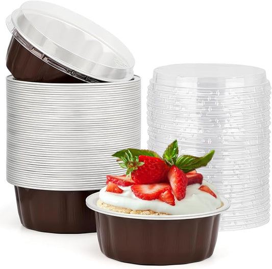 Beasea 8oz Disposable Ramekins, 50 Pack Aluminum Foil Cups with Lids, Baking Ramekin Cup Souffle