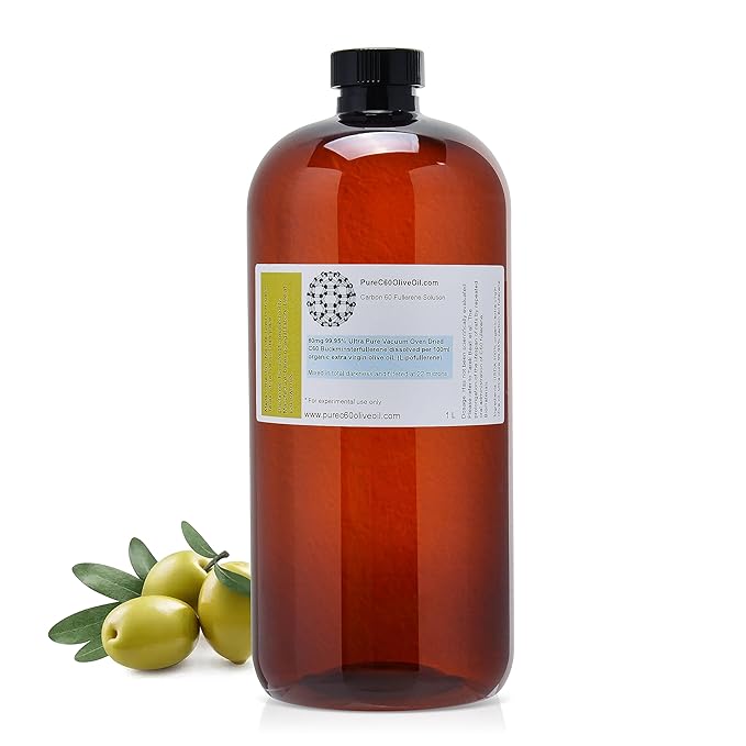 PureC60OliveOil C60 Organic Olive Oil 1L / 33.8 Fl Oz - 99.95% Carbon 60 Solvent Free 800mg - Food