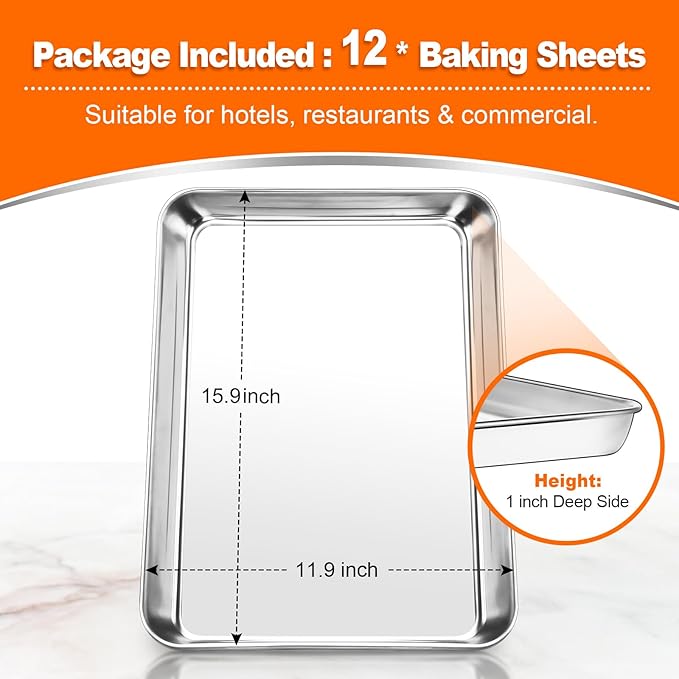 CEKEE Baking Sheet Set of 12, Stainless Steel 16 Inche Cookie Sheets for Baking, Baking Sheet Pan