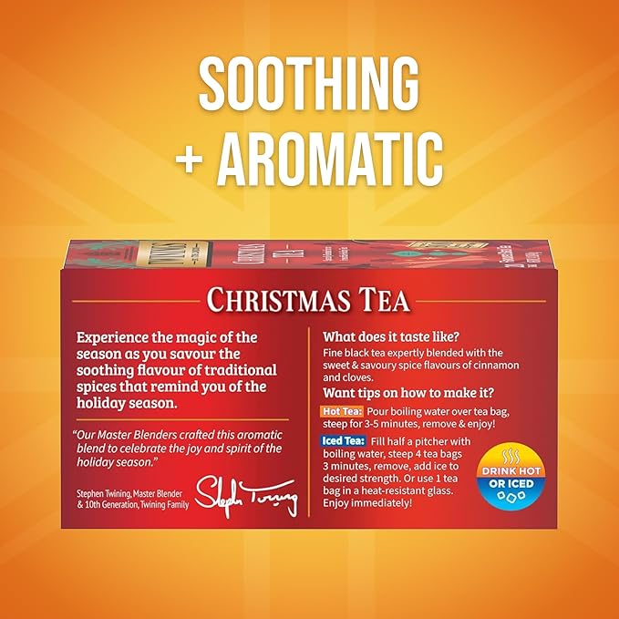 Twinings Christmas Black Tea Individually Wrapped Bags, 20 Count (Pack of 1), Aromatic Cinnamon &