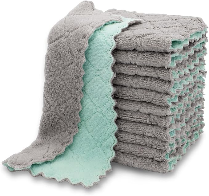 kimteny 12 Pack Kitchen Cloth Dish Towels, Premium Dishcloths, Super Absorbent Coral Velvet