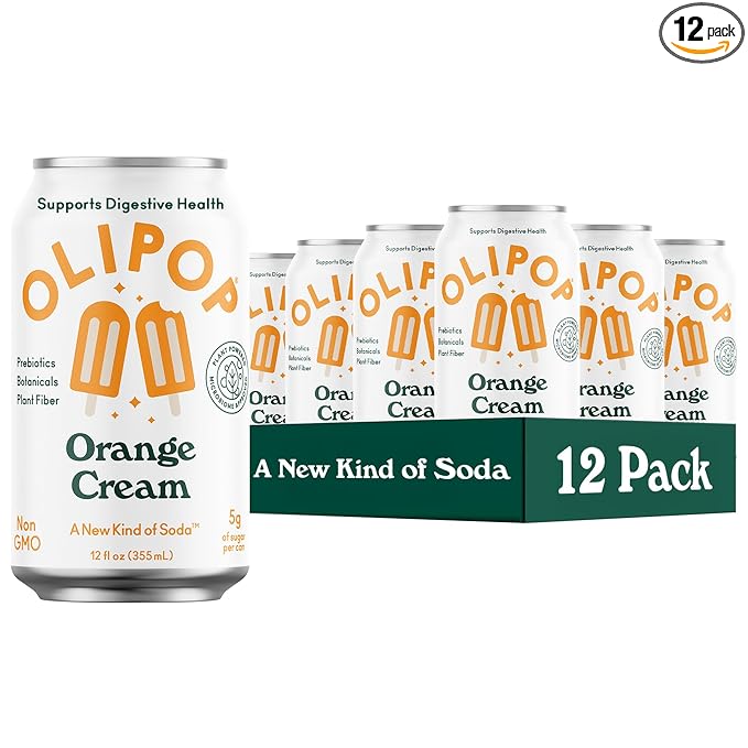 OLIPOP Prebiotic Soda Pop, Orange Cream, A New Kind of Soda Packed with Prebiotics, Fiber, and