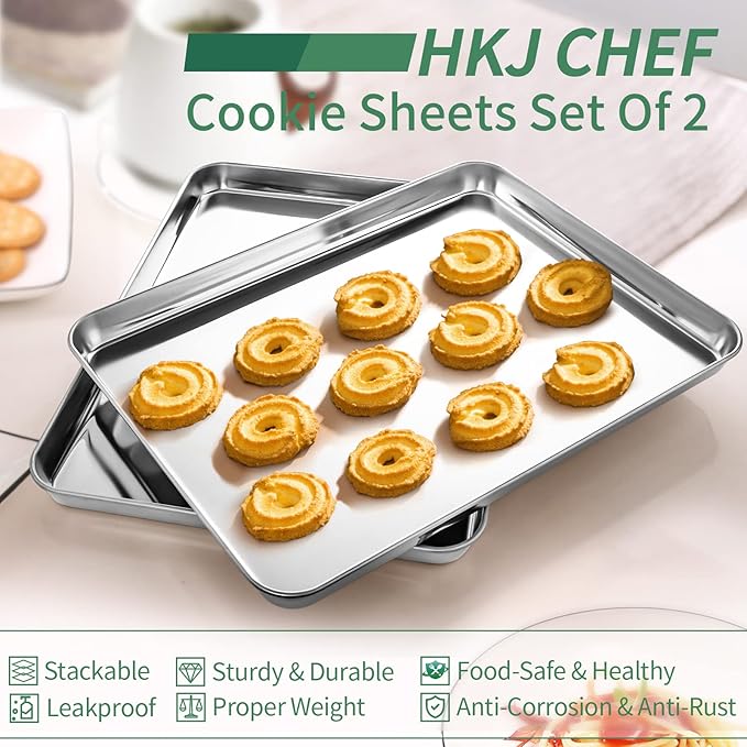Baking Sheets Set of 2, HKJ Chef Cookie Sheets 2 Pieces & Stainless Steel Baking Pans & Toaster