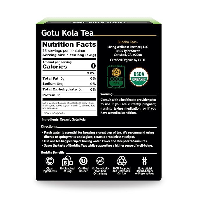Buddha Teas - Organic Gotu Kola Tea - Herbal Tea - For Health & Wellbeing - With Antioxidants &