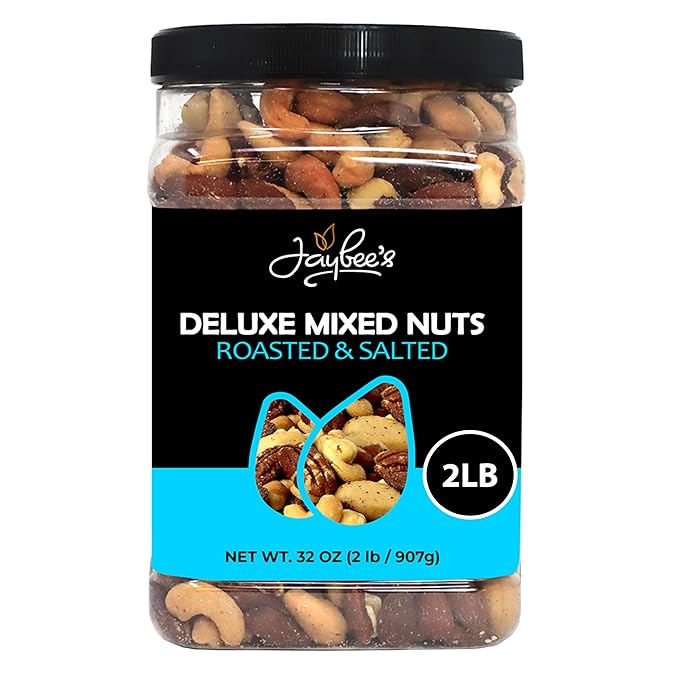 Mixed Nuts Deluxe - Roasted & Salted | 32 oz Reusable Container | Healthy Gourmet Variety Snack Mix