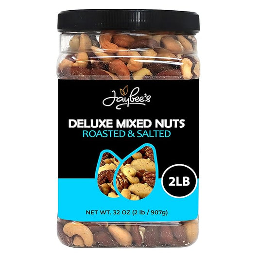 Mixed Nuts Deluxe - Roasted & Salted | 32 oz Reusable Container | Healthy Gourmet Variety Snack Mix