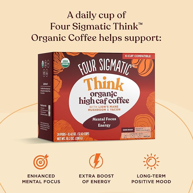 Four Sigmatic High Caffeine Mushroom Coffee K-Cups | Organic Dark Roast Coffee with Lion’s Mane &