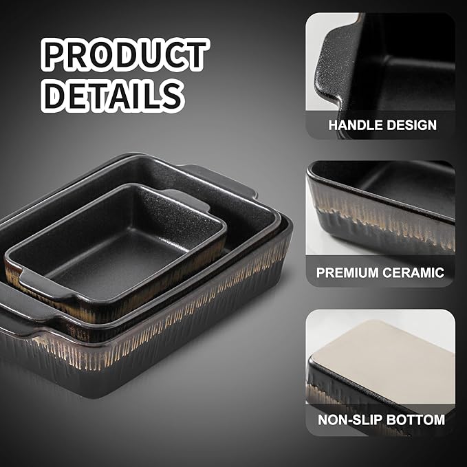 KOOV Bakeware Set, Ceramic Baking Dish, Rectangular Baking Pans Set, Casserole Dish for Cooking