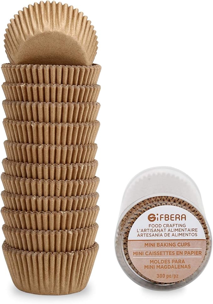 Gifbera Natural Mini Cupcake Liners Odorless Greaseproof Paper Muffin Baking Cups 300-Count