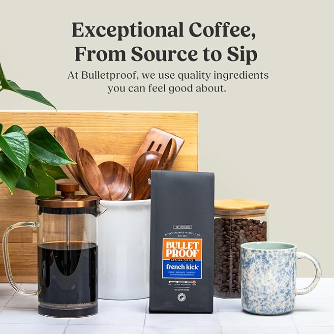 Bulletproof French Kick Dark Roast Whole Bean Coffee, 12 Ounces, Clean Coffee Tested for Toxins