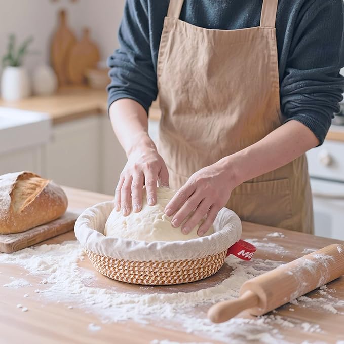 Sourdough Bread Baking Set,10" Round and 11" Oval Rope Banneton Proofing Basket with