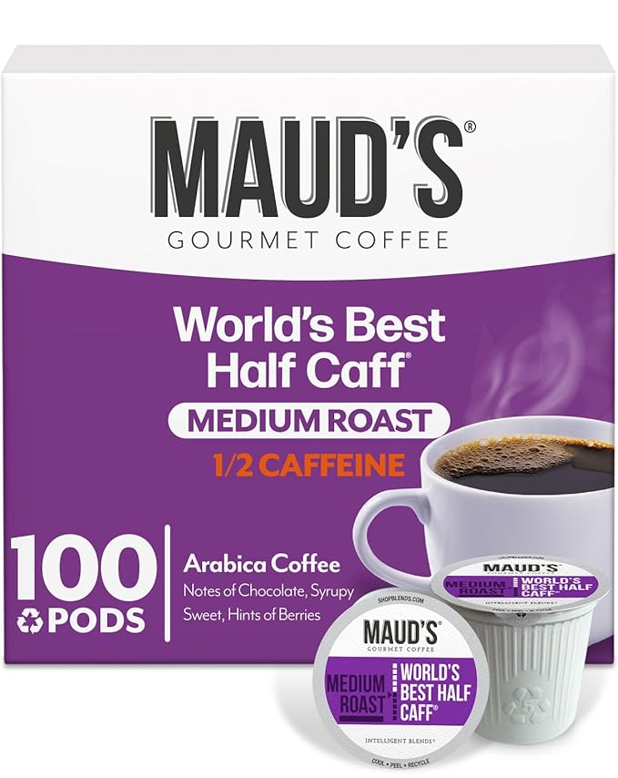 Maud's Half Caff Coffee Pods, 100 ct, Medium Roast Coffee in Recyclable Single Serve Pods – 100%