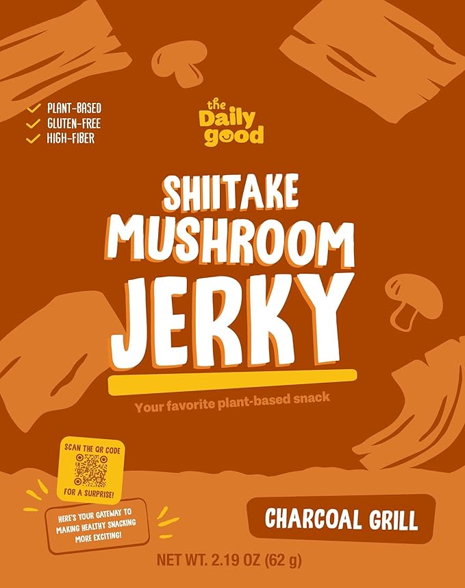 The Daily Good Mushroom Jerky - 3-Pack Snacks, Yummy High-Fiber Mushroom Snack, Meatless &