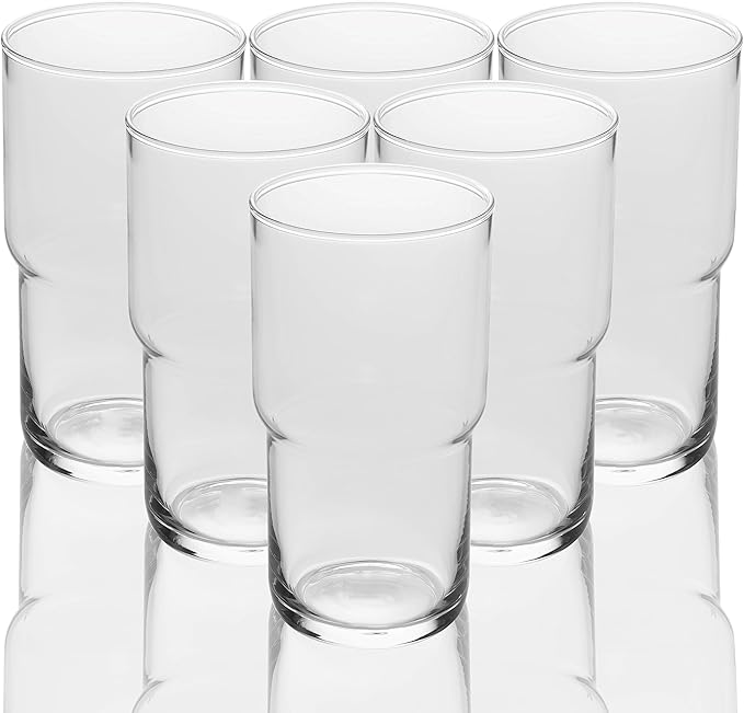 LEMONSODA Stackable Iced Coffee Glasses Set of 6, 48-15 and 21oz Drinking Glasses for Lattes, Tea