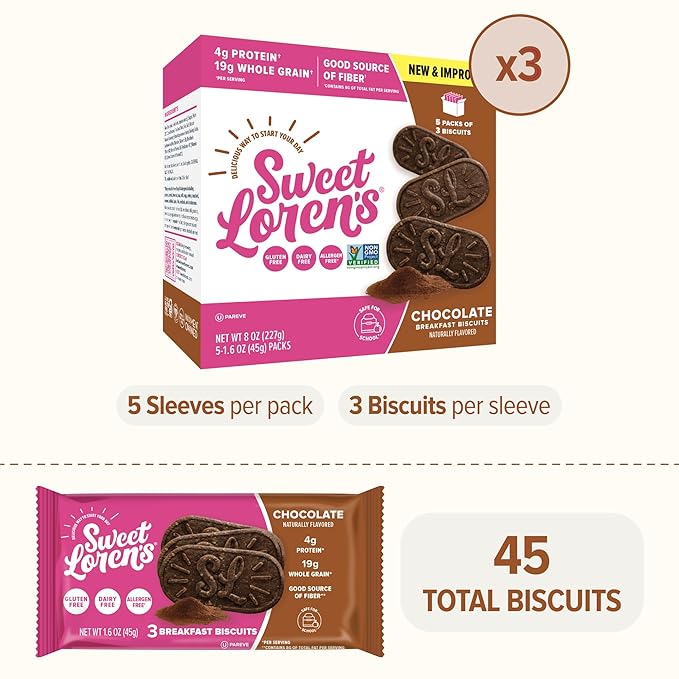 Sweet Loren's Vegan Breakfast Biscuits | Chocolate | 4g Protein, 19g Whole Grains | Plant Based