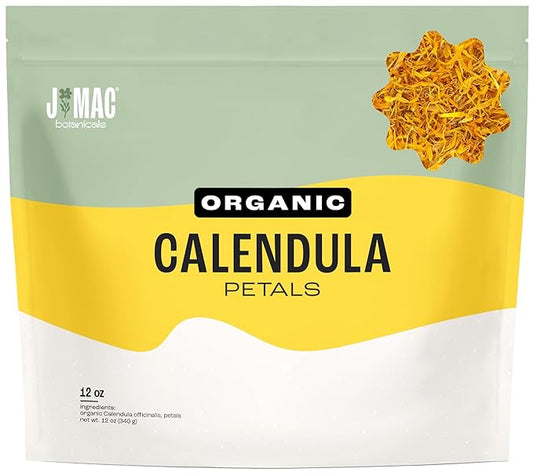 J Mac Botanicals, Organic Calendula Petals (12 oz) edible dried flowers petals, pairs well with