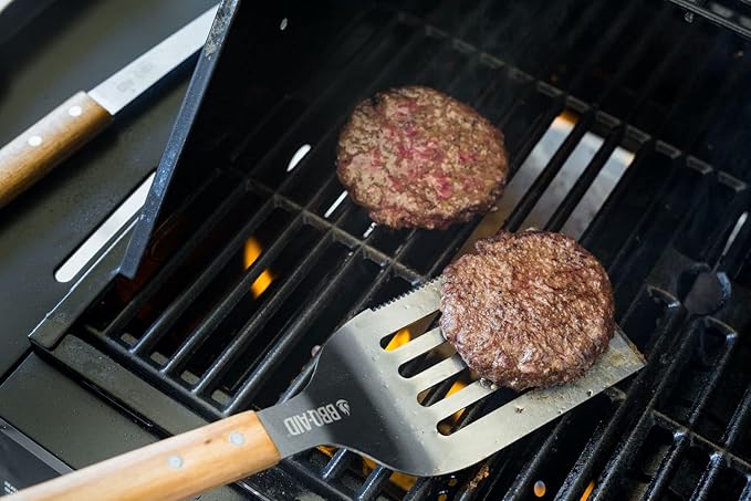 BBQ-AID Pro BBQ Metal Spatula - 17" Barbecue Spatula Stainless Steel with Serrated Knife Edge