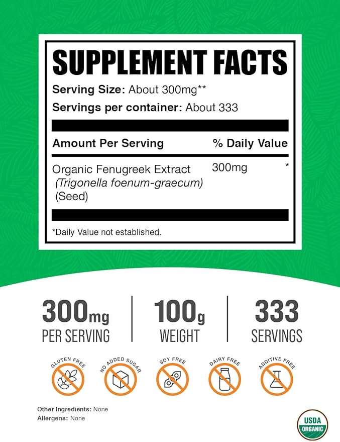 BulkSupplements.com Organic Fenugreek Extract Powder - Herbal Supplement, from Fenugreek Seeds