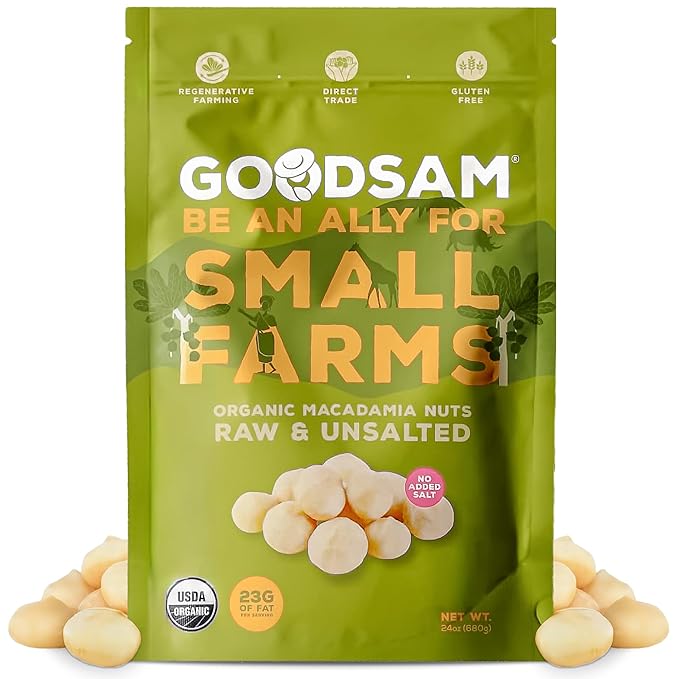 goodSAM Organic Raw Macadamia Nuts – Unsalted, Whole Nuts – Buttery Creamy Flavor – Sustainably