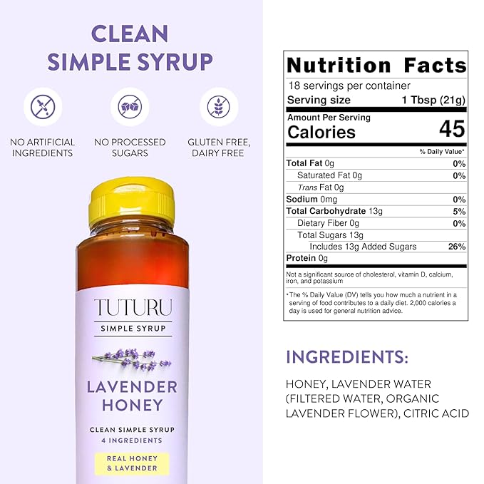 Lavender Honey Simple Syrup for Coffee, Cocktails, Tea, Matcha - Clean Simple Syrup with Real