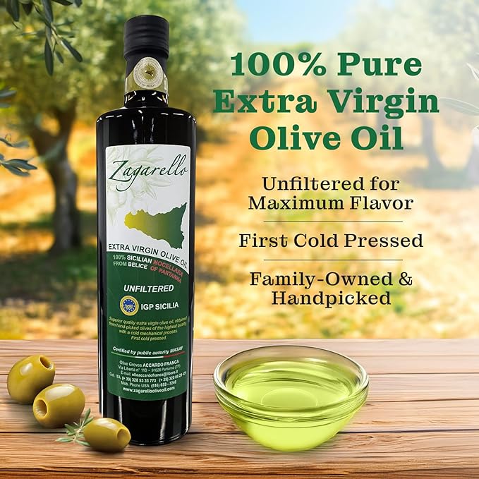 Zagarello 100% Traceable Italian Olive Oil Extra Virgin - 25.4 Fl Oz Unfiltered, Pure, IGP Certified