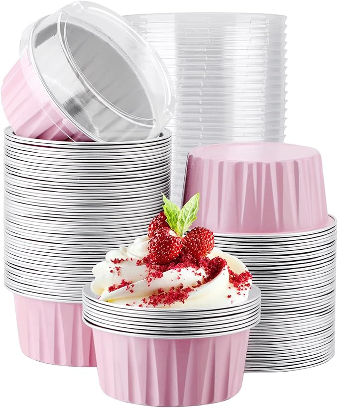 EUSOAR Cupcake Liners, 5oz 100pcs Aluminum Foil Cupcake Liners, Muffin Liners Cups with Lids