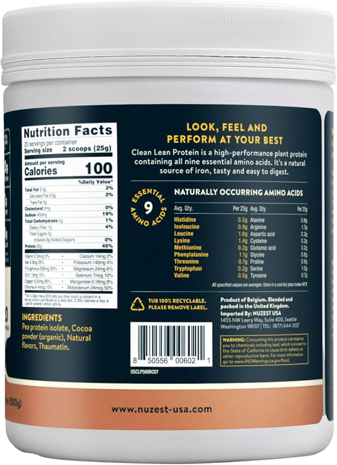 Nuzest - Pea Protein Powder - Clean Lean Protein, Premium Vegan Plant Based Protein Powder, Dairy