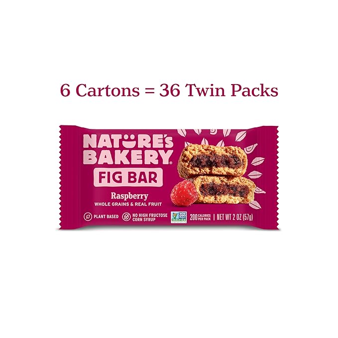 Nature?™s Bakery Whole Wheat Fig Bars, Raspberry, Real Fruit, Vegan, Non-GMO, Snack bar, 6 Count