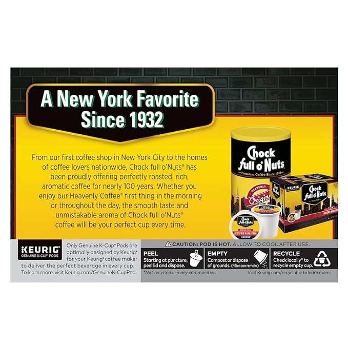 Chock Full o'Nuts Soho Morning Coffee, Mild Roast, Compatible with K-Cup Pods, 12 CT (Pack of 3)