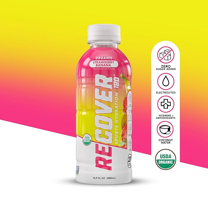 RECOVER 180 Organic Sports Hydration Drink, No Sugar Added, 20 Calorie Sports Beverage, Organic