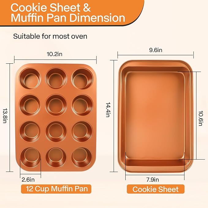 Baking Pans Set 6-Pieces, Non Stick Bakeware Set Stackable, with Cookie Sheet, Muffin, Round/Square