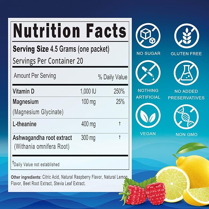 Powdered Drink Mix Calm - Adaptogenic Drink Mix with Magnesium Glycinate, Ashwagandha, Vitamin D