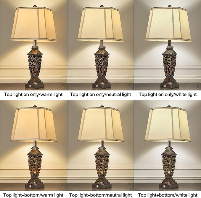 AIDENOEY 27.5“ Farmhouses Table Lamp with USB & USB-C Charging Ports, 3-Color Dimmable & Stepless