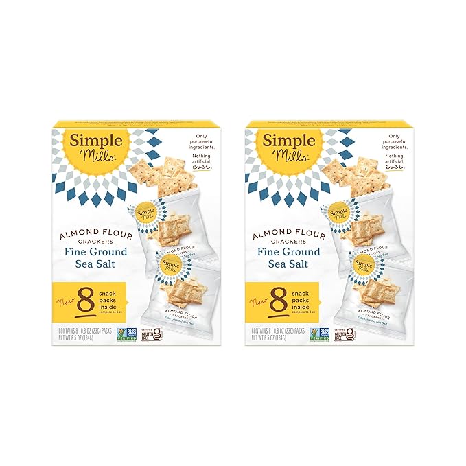 Simple Mills Almond Flour Crackers Snack Packs, Sea Salt, Gluten Free, Flax Seed, Sunflower Seeds