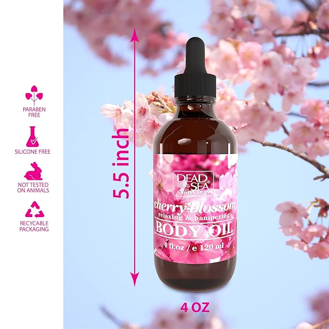 Dead Sea Collection Body Oil for Dry Skin - Cherry Blossom & Vitamin E, A, D Moisturizing Oil