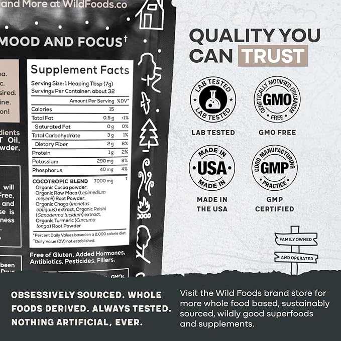 Organic Cocotropic Superfood Mushroom Hot Chocolate Mix, 8 oz | Non-GMO, Vegan, Gluten Free, Reishi