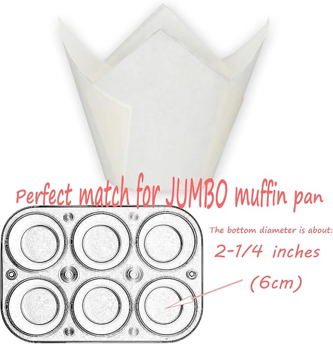 Jumbo Extra Large size White Tulip Baking Cups 2-1/4"(Base diameter) x 3-3/4"(Wall height)