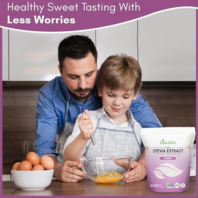 Durelife 100% Pure stevia extract sweetener | No Erythritol, NON-GMO Project Verified, No Fillers