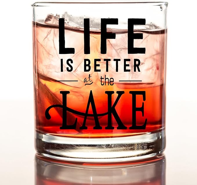 kunlisa Lake Lovers Gifts Whiskey Glasses, Lake House Decor and Gifts, Life Is Better at the Lakes