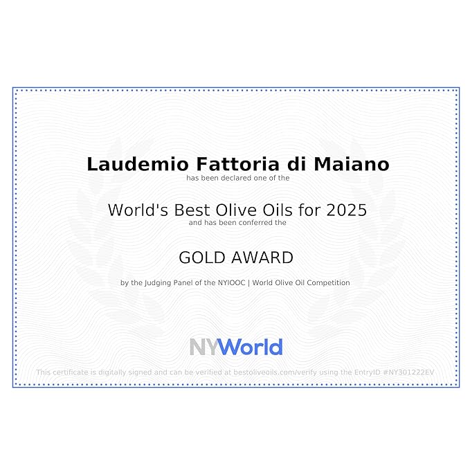 Sanniti Laudemio Organic Extra Virgin Olive Oil Fattoria di Maiano, Gold Award Winner at NYIOOC